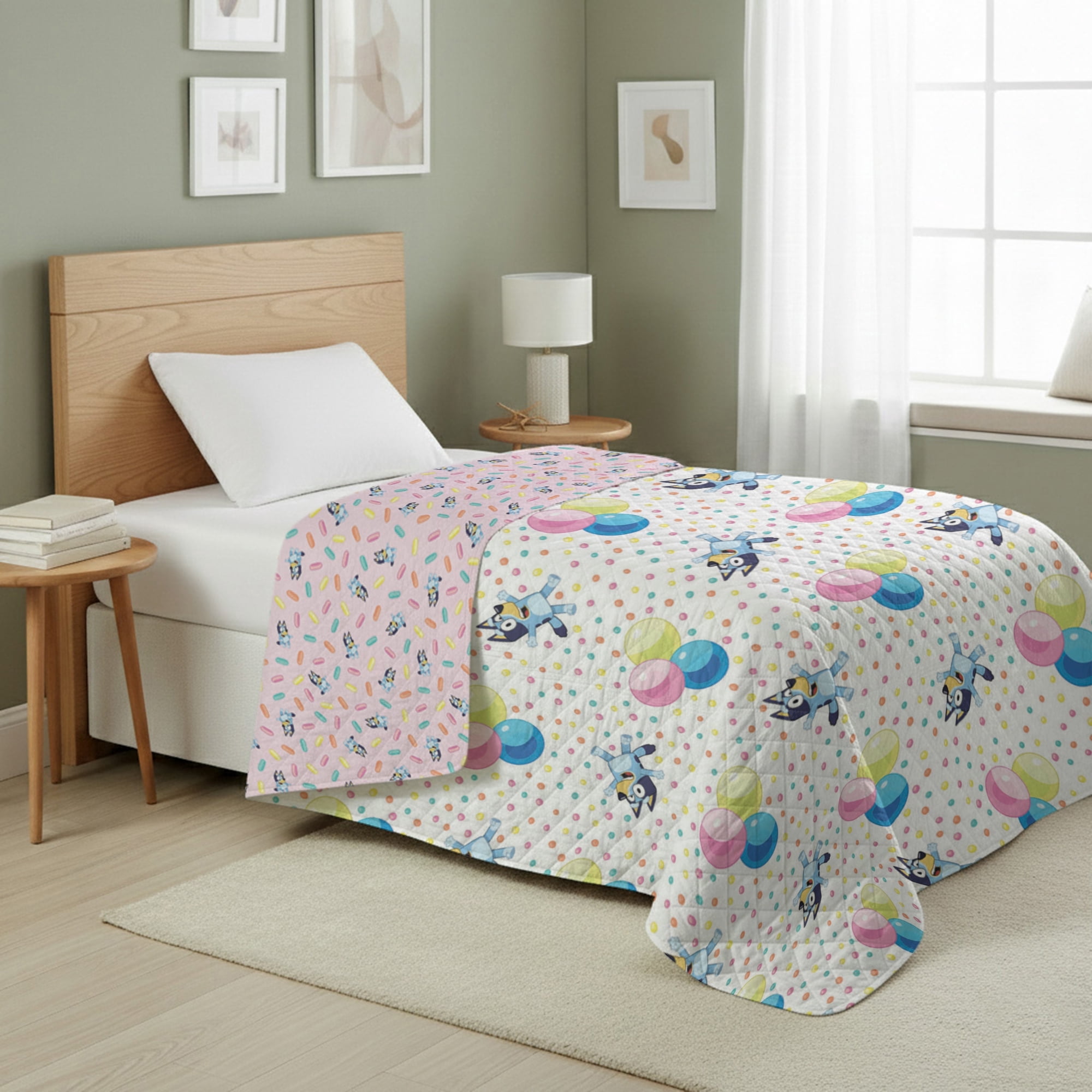 Bluey Balloon Celebration Quilted Throw Blanket 60x80 inches, Kids Character Bedding