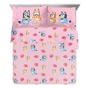 Bluey Balloon Party Kids 3 Piece Pink Bed Sheet Set, Twin