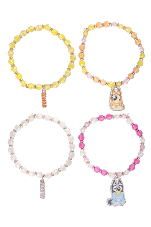 Beaded Bracelet Set, 4-Pack, Character Charms, Adjustable Stretch