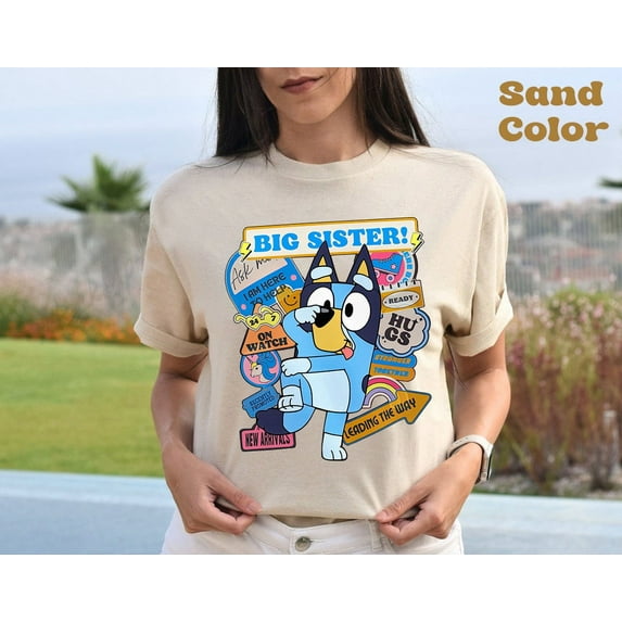 Bluey Big Sister T-shirt, Sis Birthday Gift Shirt Funny Party Bluey, Gift Bluey Blue Dog Cartoon Shirt
