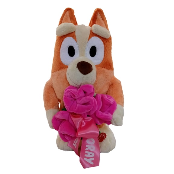 Bluey Bingo Animated Valentines Plush Stuffed Animal with Scented Floral Bouquet