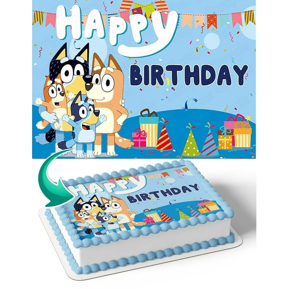 Bluey Bingo BB Edible Image Cake Topper Personalized Birthday Sheet Decal Banner 1/4 Sheet