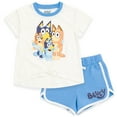 thumbnail image 1 of Bluey Bingo Bandit Chilli T-Shirt and Dolphin French Terry Shorts Outfit Set Toddler to Big Kid, 1 of 5