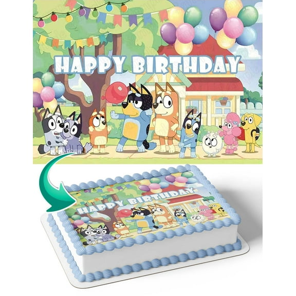 Bluey Bingo Birthday Party Edible Image Cake Topper Personalized Birthday Sheet Decal Banner 1/4 Sheet