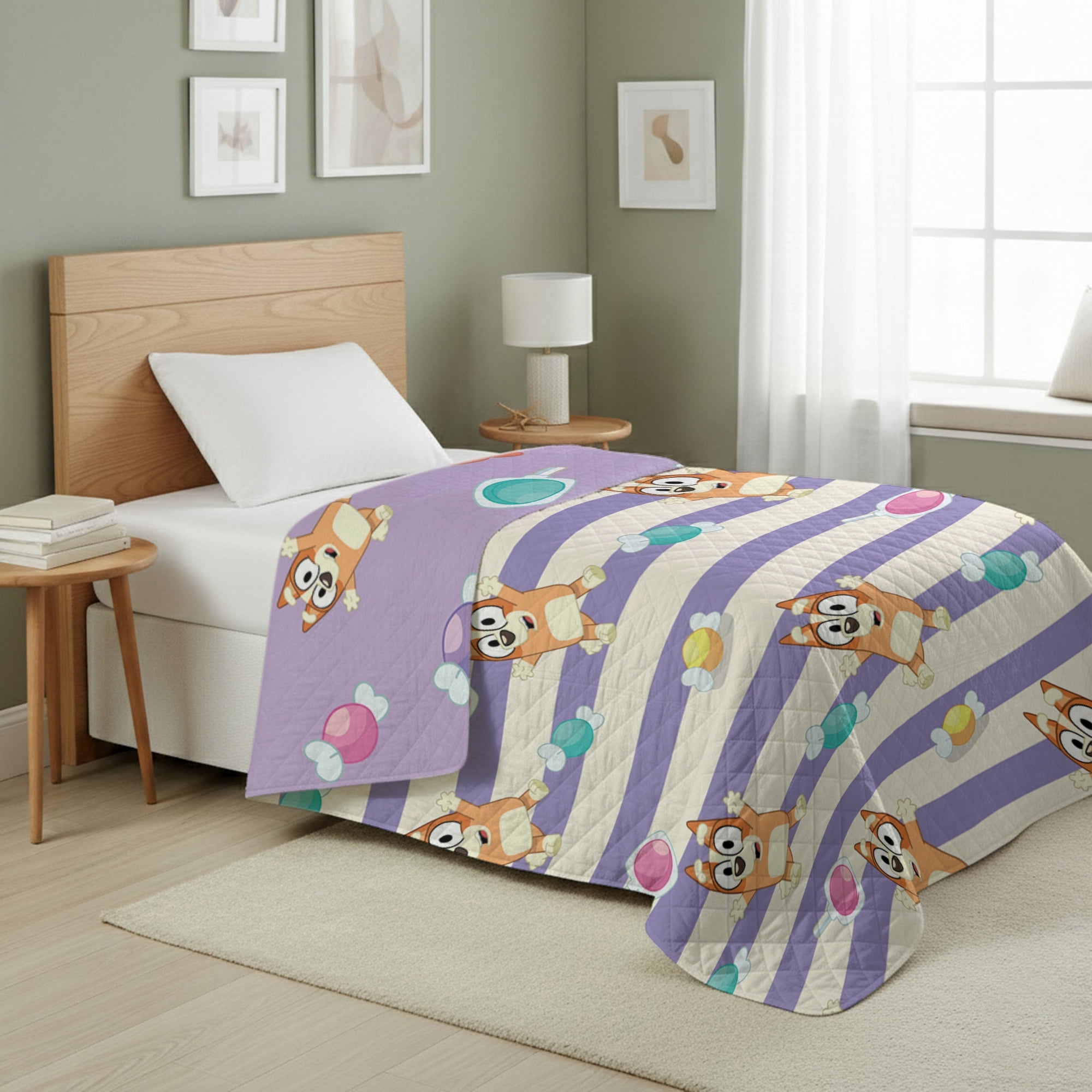 Bluey Bingo Candy Land Quilted Throw Blanket 60x80 inches, Kids Character Bedding