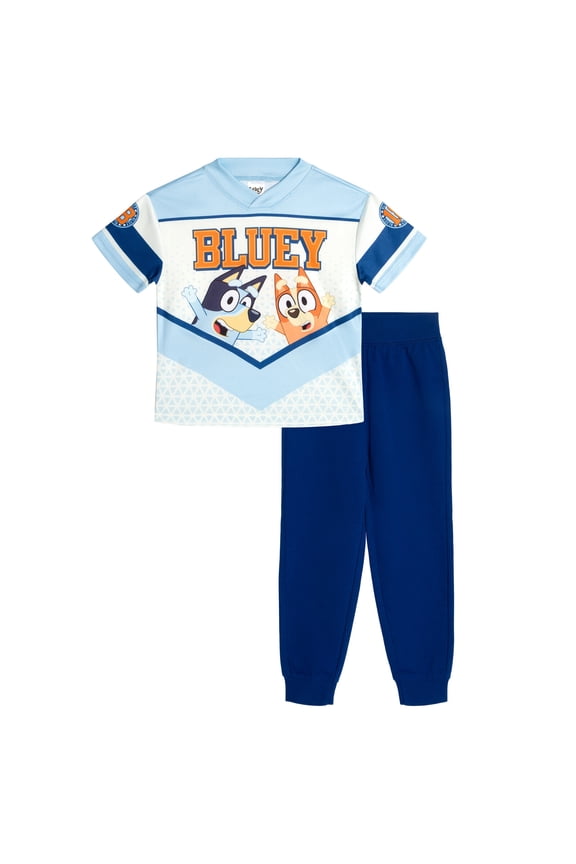 Bingo Chloe Mesh V-neck T-Shirt and French Terry Jogger Pants Outfit Set Toddler to Little Kid