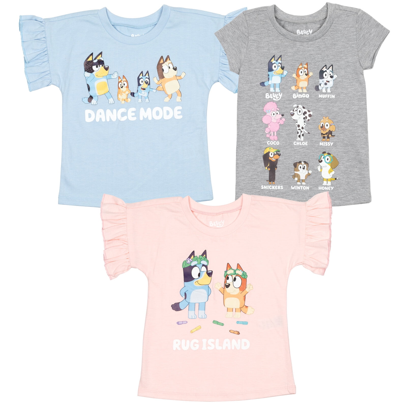 Bluey Bingo Chloe Toddler Girls 3 Pack T-Shirts Toddler to Big Kid