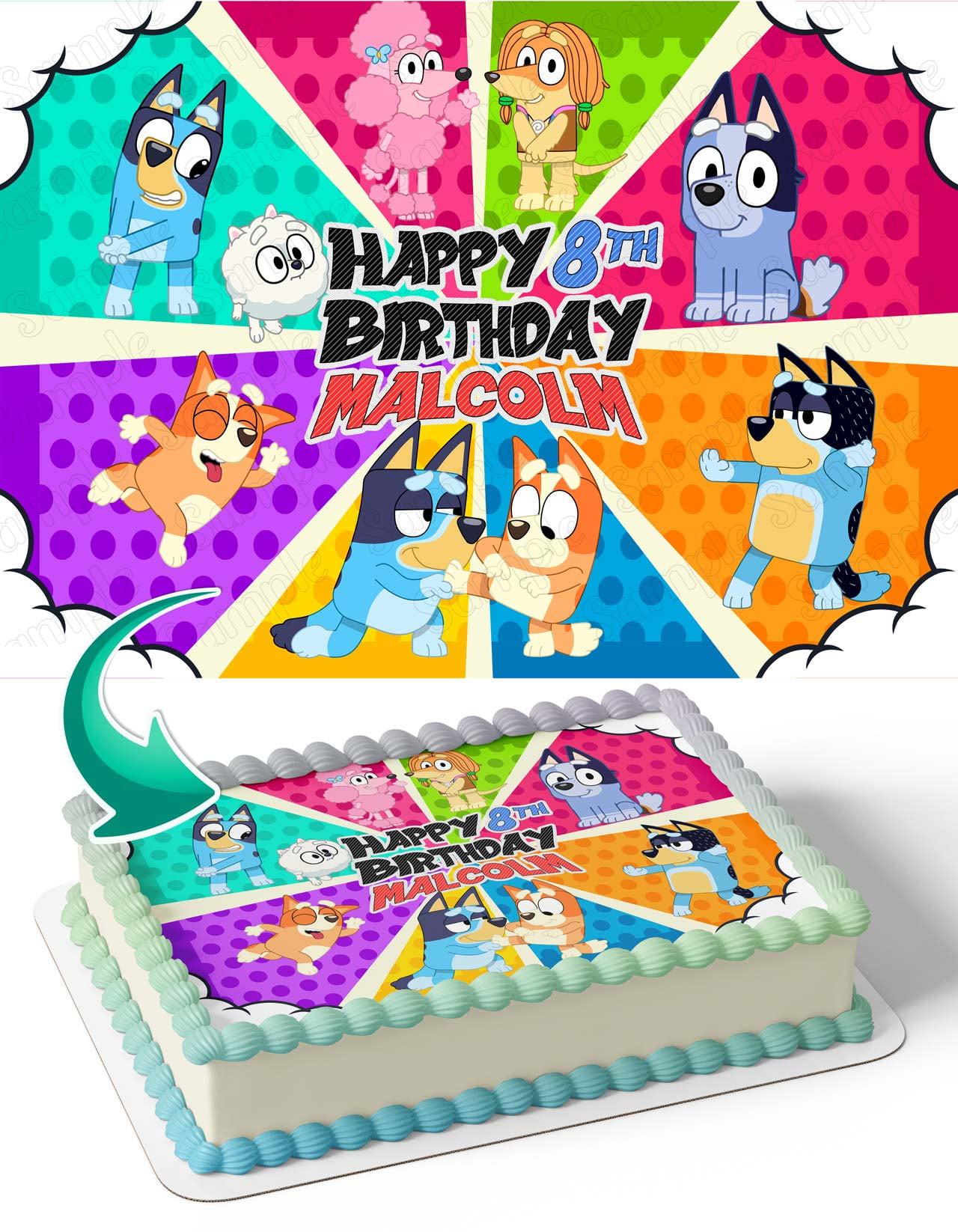 Bluey Bingo Color Kids Edible Image Cake Topper Personalized Birthday Sheet Decal Banner 1/4 Sheet