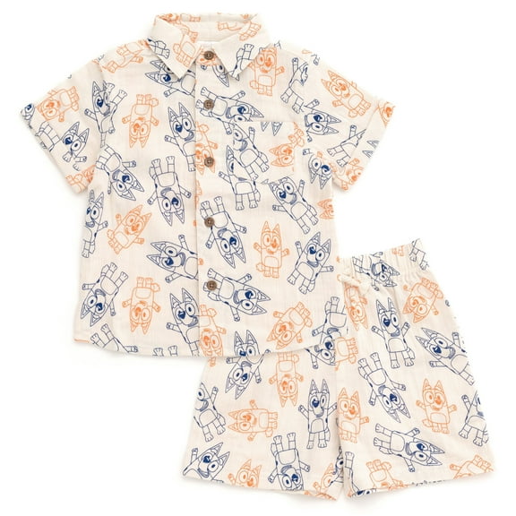 Bluey Bingo Cotton Gauze Matching Family Button Down Shirt and Shorts Outfit Set Infant to Little Kid