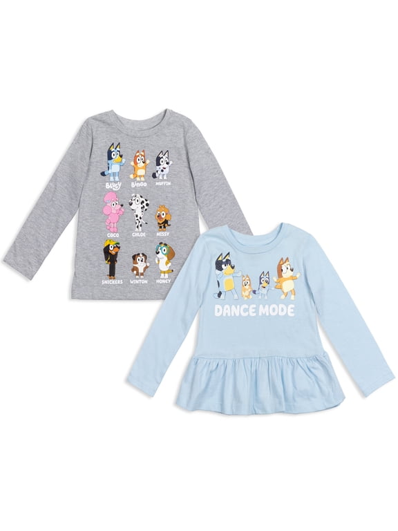 Bingo Dad Little Girls 2 Pack Peplum Long Sleeve T-Shirts Toddler to Big Kid