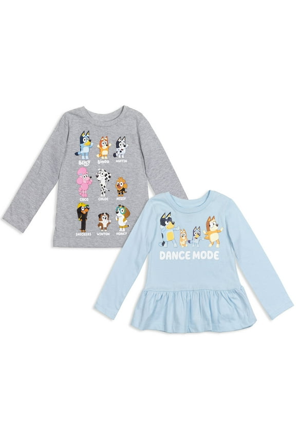 Bingo Dad Little Girls 2 Pack Peplum Long Sleeve T-Shirts Toddler to Big Kid