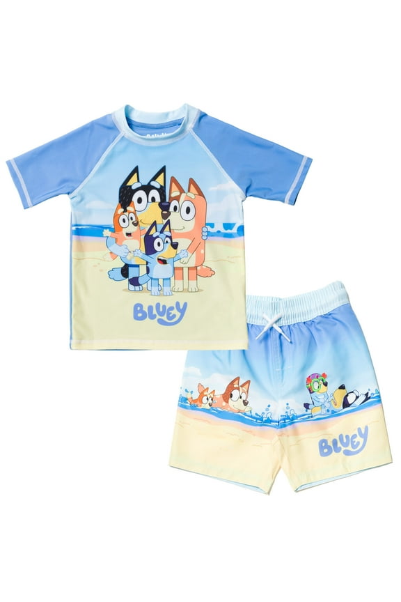 Bingo Dad Toddler Boys Rash Guard and Swim Trunks Outfit Set Toddler to Little Kid
