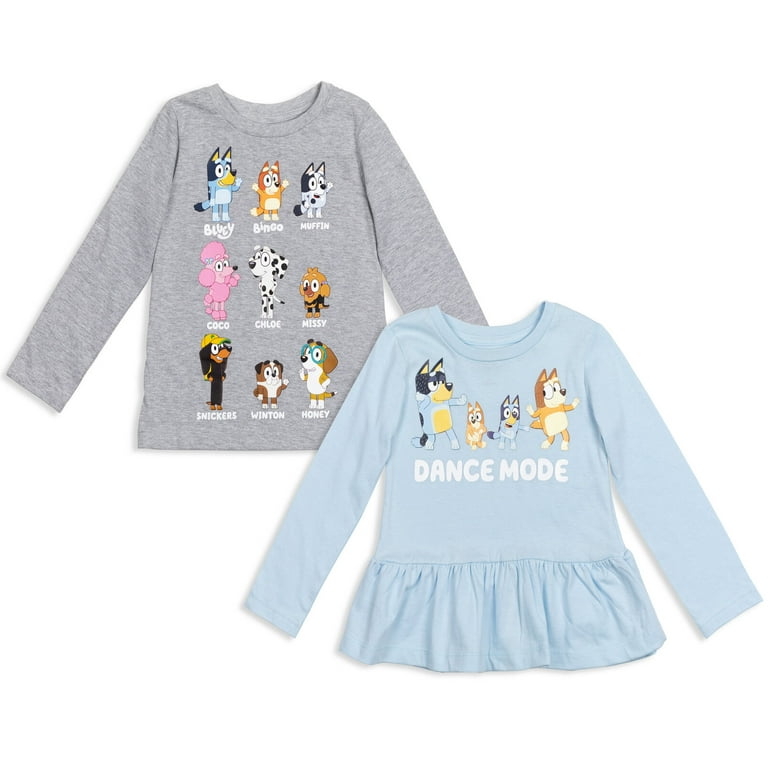 Bluey Bingo Dad Toddler Girls 2 Pack Peplum Long Sleeve T-Shirts