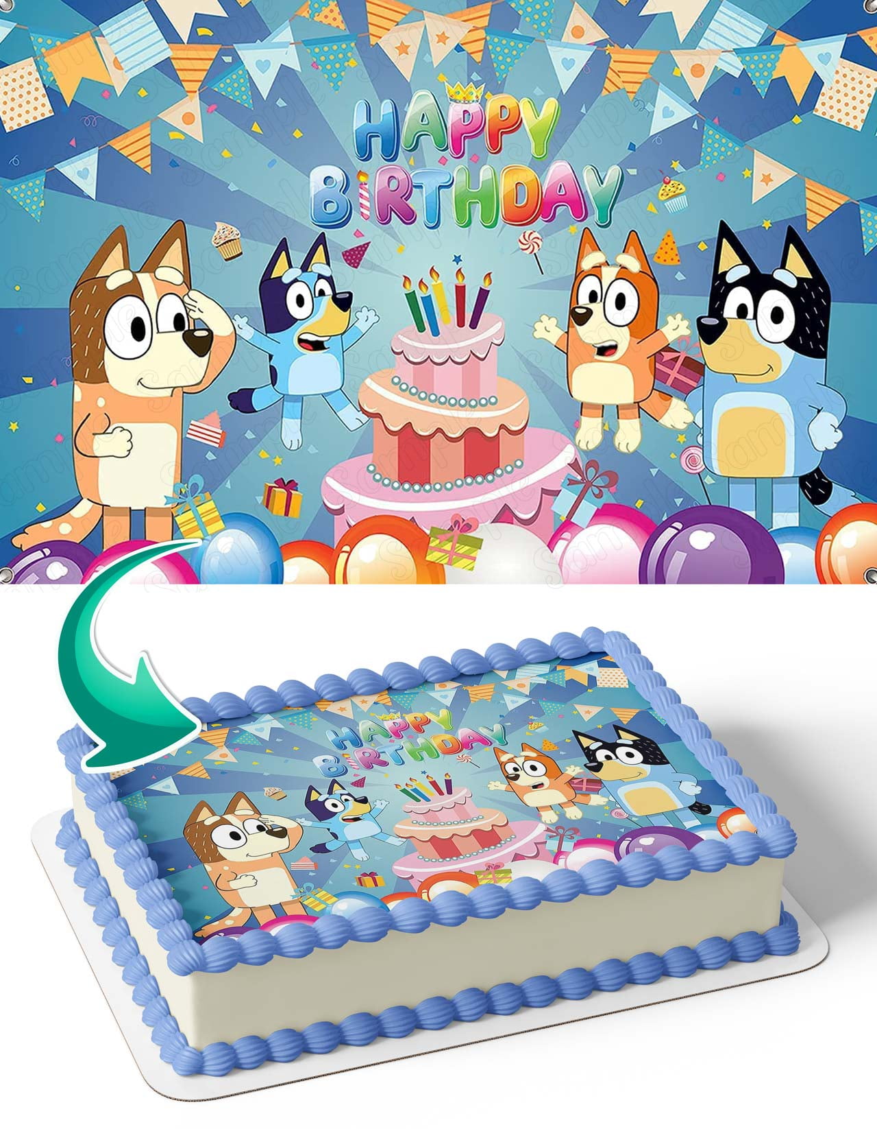 Bluey Bingo Family Kids Dogs Edible Image Cake Topper Personalized Birthday Sheet Decal Banner 1/4 Sheet