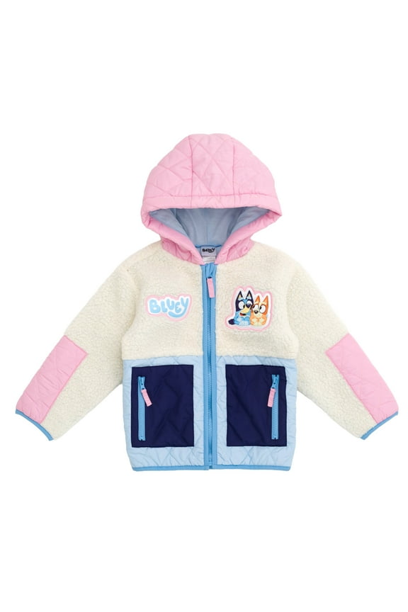 Bingo Faux Shearling Zip Up Jacket Colorblock Toddler to Big Kid