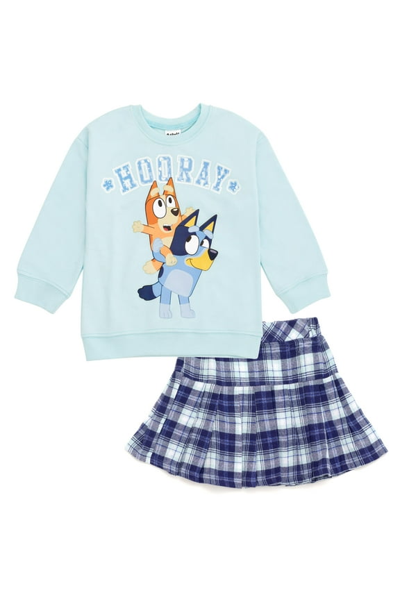 Bingo Fleece Sweatshirt and Pleated Skirt Plaid Toddler to Big Kid