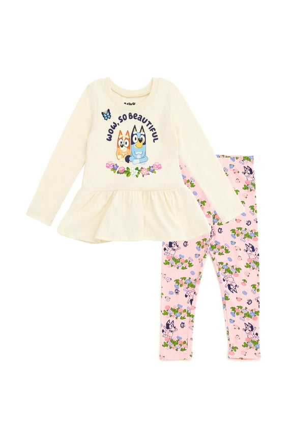 Bingo Floral Peplum T-Shirt and Leggings Outfit Set Toddler to Big Kid