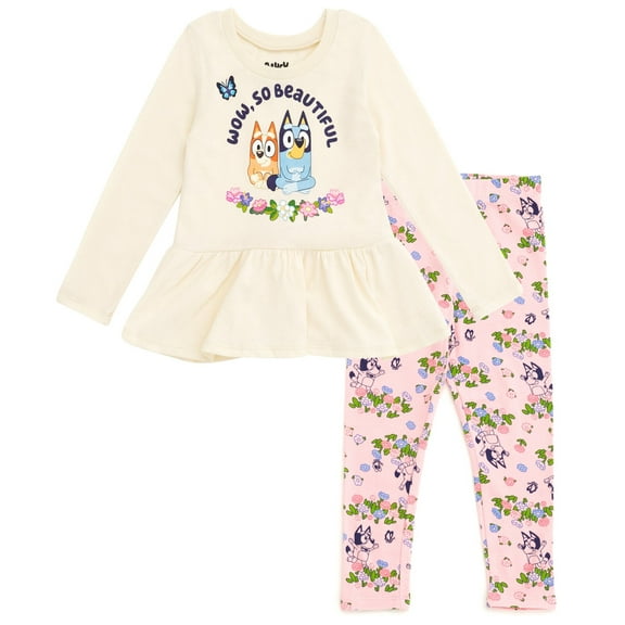 Bluey Bingo Floral Peplum T-Shirt and Leggings Outfit Set Toddler to Big Kid