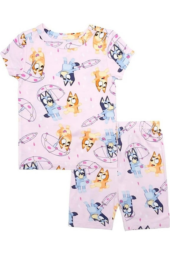 Bluey & Bingo Girls 2-Piece Pajama Set Fun Rain-Themed Top & Biker Shorts Toddler Sleepwear Sizes 2T4T
