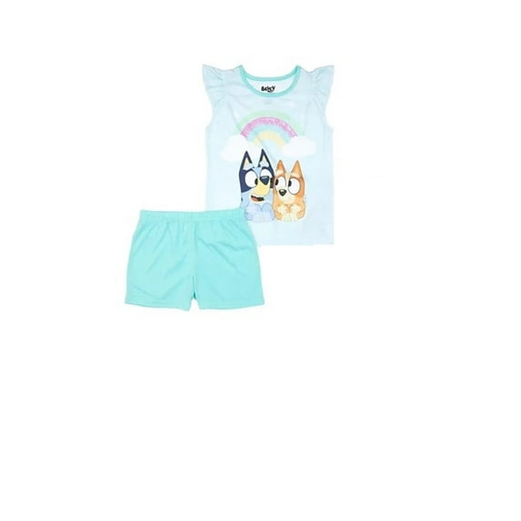 Bluey & Bingo Girls 2-Piece Pajama Set Rainbow Tank Top & Shorts Sleepwear Sizes 4, 6, 8, 10 Soft Cotton Blend