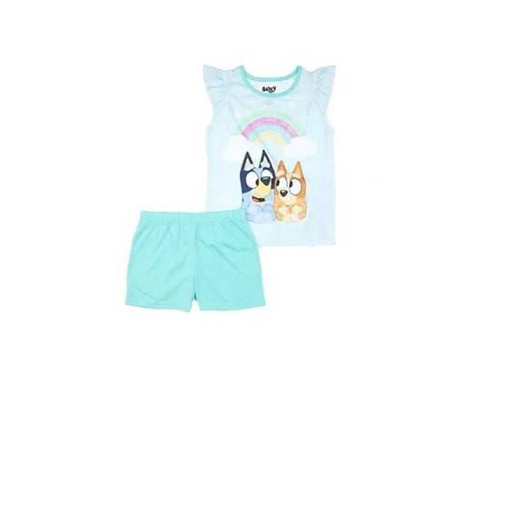 Bluey & Bingo Girls 2-Piece Pajama Set Rainbow Tank Top & Shorts Sleepwear Sizes 4, 6, 8, 10 Soft Cotton Blend