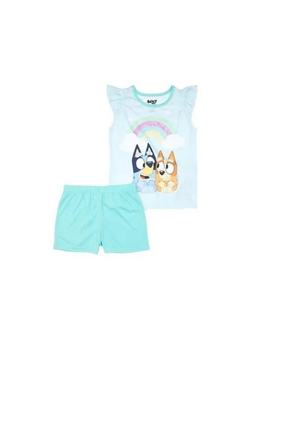 Bluey & Bingo Girls 2-Piece Pajama Set Rainbow Tank Top & Shorts Sleepwear Sizes 4, 6, 8, 10 Soft Cotton Blend
