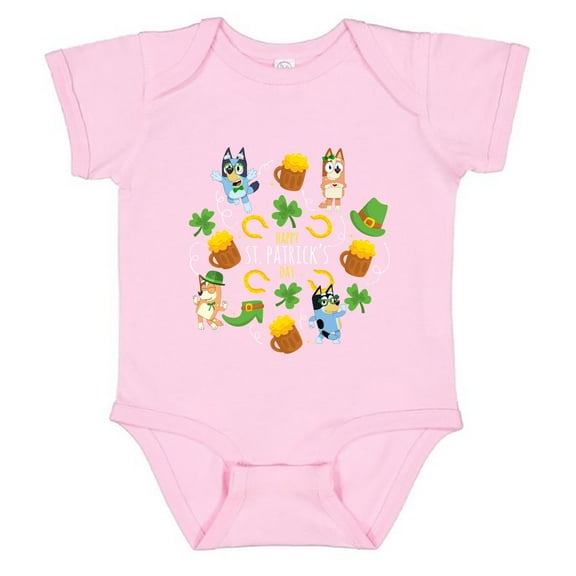 Bluey Bingo Happy St. Patrick'S Day Baby Bodysuit Bluey Leprechaun, Lucky Shamrock Tee, Family Blue Dog, Shamrock, Lucky Vibes Baby shower gift, Baby Clothes
