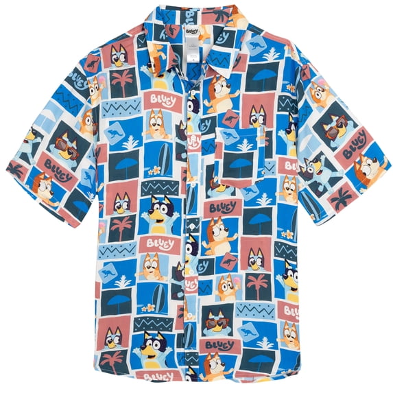 Bluey Men's Hawaiian Short Sleeve Button Down Shirt Bingo Cream