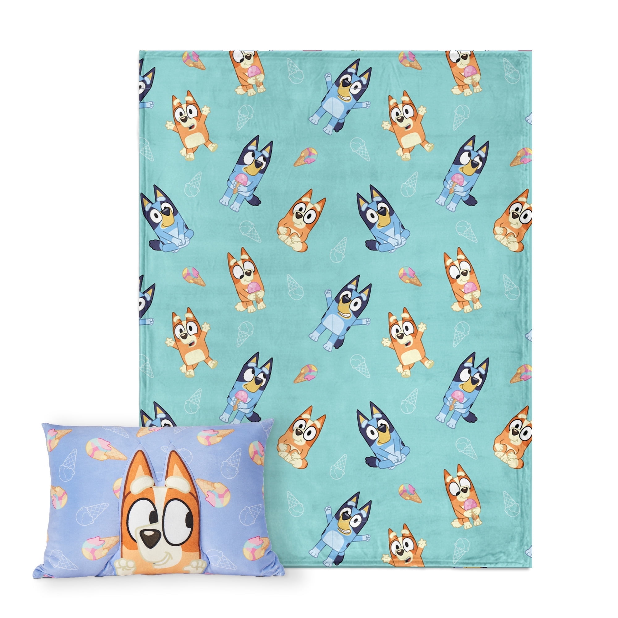 Bluey Bingo Joy Silk Touch Throw Blanket 50X60 inches with Plush Pocket Pillow 14X20 inches – Ultra Soft Plush Character Pillow for Kids