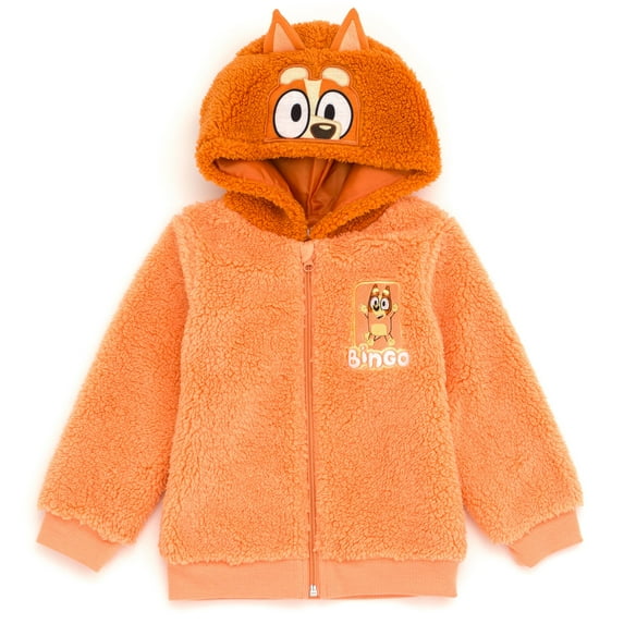 Bluey Bingo Little Boys Cozy Sherpa Zip Up Cosplay Hoodie Orange 6