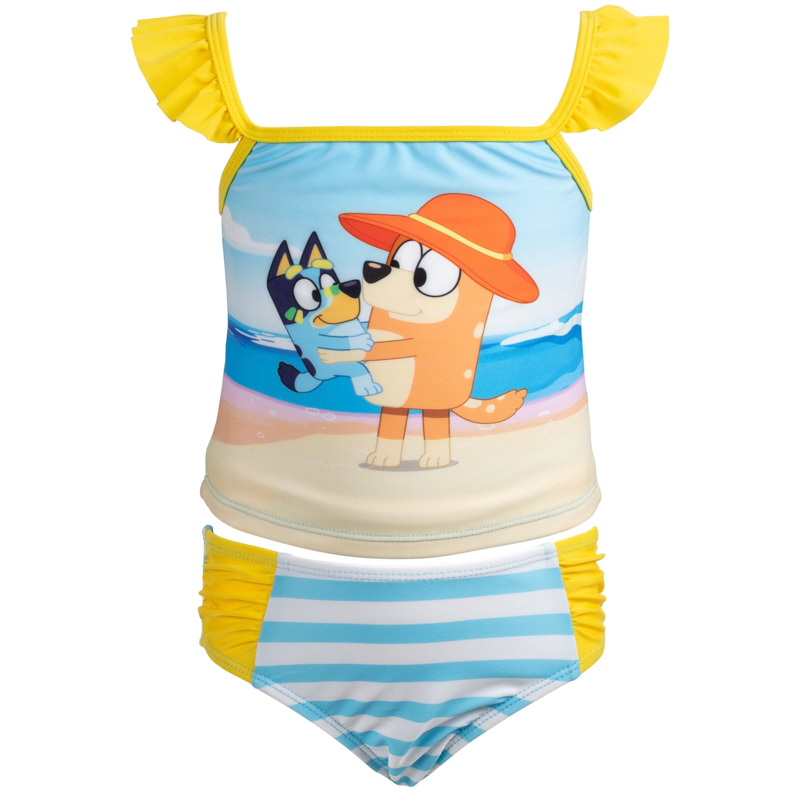 Bluey Bingo Little Girls Lace-Up Back Tankini Top and Bikini Bottom Swim  Set Toddler to Little Kid