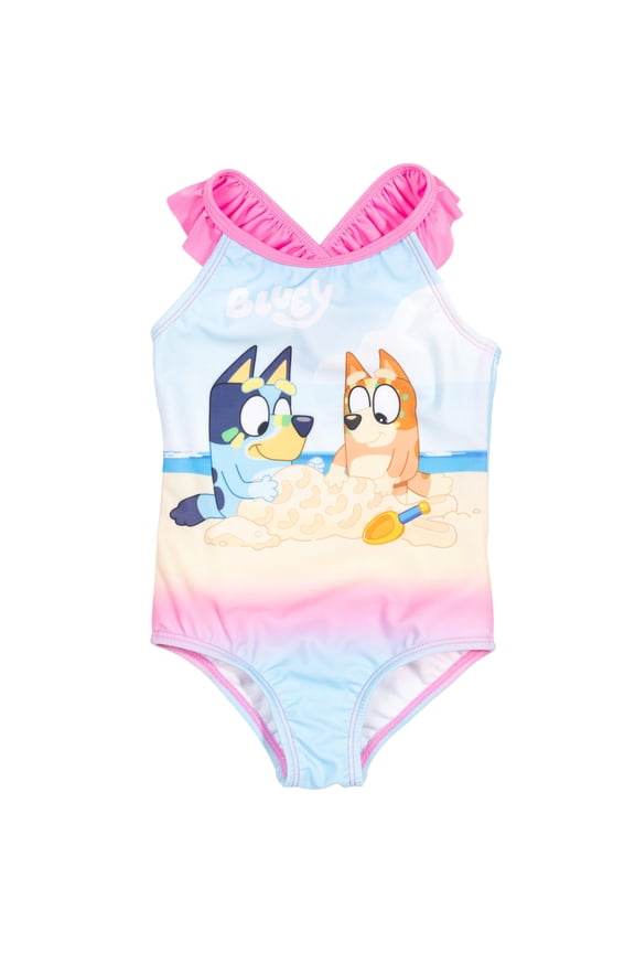 Little Girls' Sleeveless One Piece Bathing Suit Bluey Bingo Pink Blue
