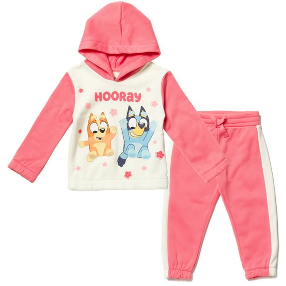 Bluey Bingo Little Girls Pullover Hoodie and Fleece Pants Outfit Set