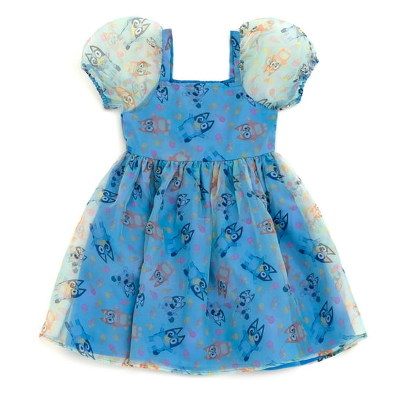 Bluey Bingo Muffin Square Neck Pleated Dress Toddler to Big Kid