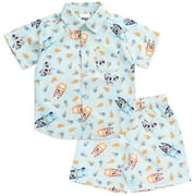 Bluey Bingo Muffin Toddler Boys Matching Family Hawaiian Button Down Shirt and Shorts Boys Shorts Set 5T