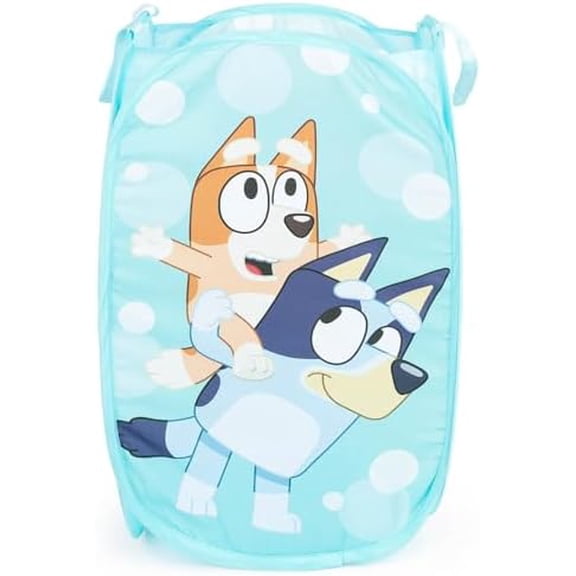 Bluey & Bingo Pop Up Hamper - Mesh Laundry Basket/Bag with Durable Handles - Storage for Clothes or Toys