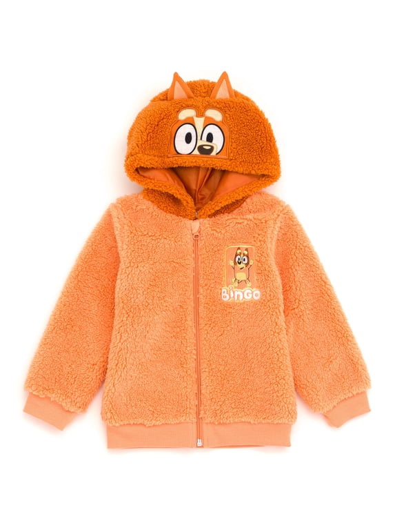 Bingo Toddler Boys Cozy Sherpa Zip Up Cosplay Hoodie Orange 3T