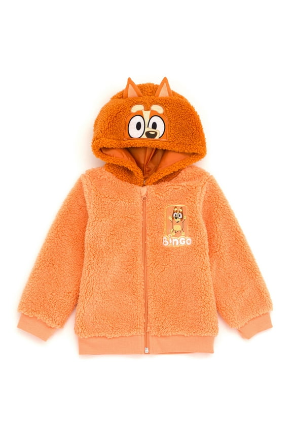 Bingo Toddler Boys Cozy Sherpa Zip Up Cosplay Hoodie Orange 5T