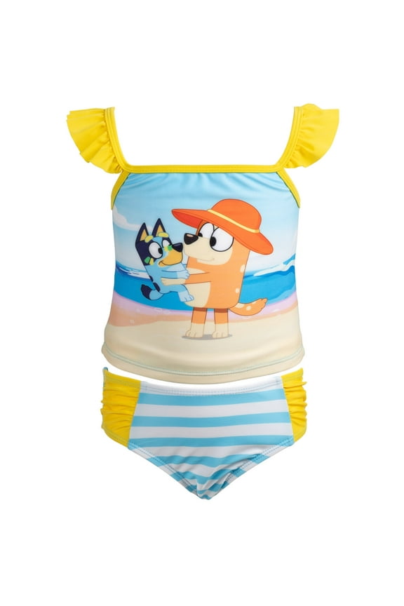 Bingo Toddler Girls Lace-Up Back Tankini Top and Bikini Bottom Swim Set Toddler to Little Kid