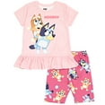 thumbnail image 1 of Bluey Bingo Toddler Girls Peplum T-Shirt and Bike Shorts Outfit Set Pink 4T, 1 of 5