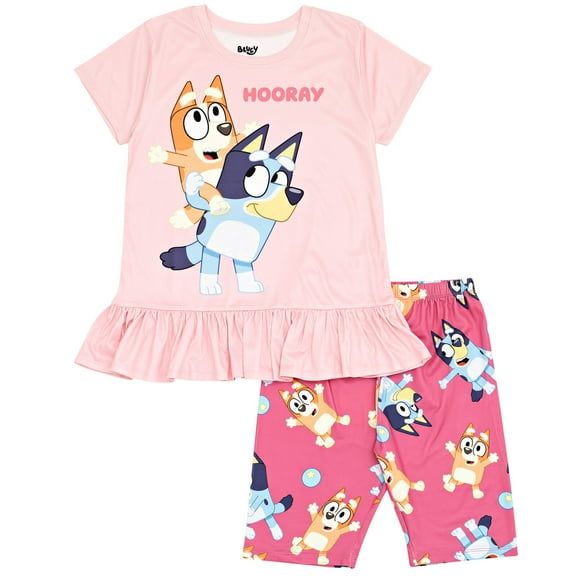 Bluey Bingo Toddler Girls Peplum T-Shirt and Bike Shorts Outfit Set Pink 4T