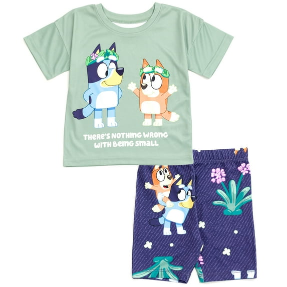 Bluey Bingo Toddler Girls T-Shirt and Shorts Outfit Set Green / Blue 2T