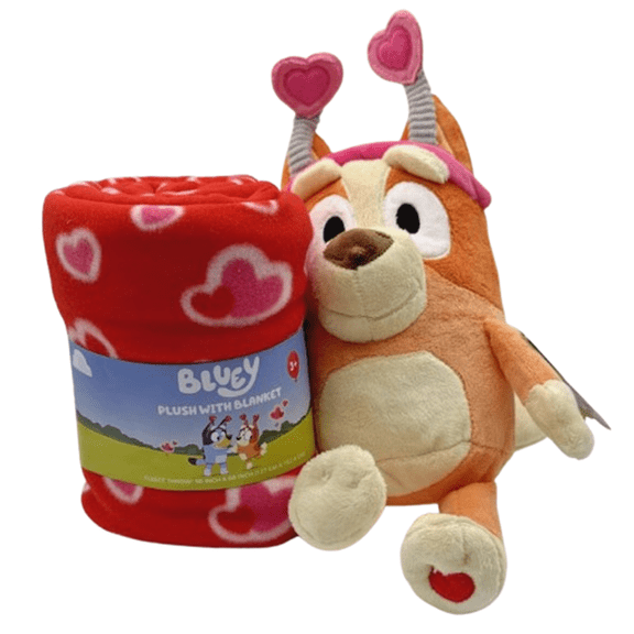 Bluey Bingo Valentines Themed Pillow and Plush Blanket set