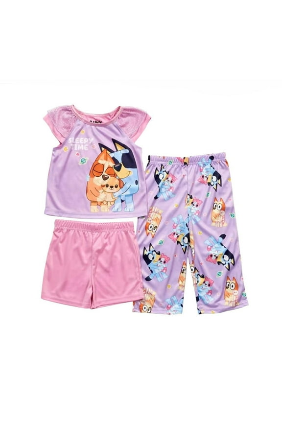 , Bingo and Bedtime Plush Toddler Girl's Sleepy Time 3-Piece Pajama Set, Size 2T