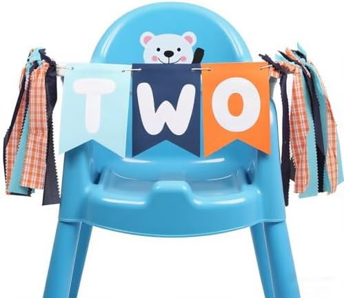 Bluey Birthday Decoration, 2nd High Chair Banner, Bluey Party Decorations Washable Fabric Highchair Banner for Boys & Girls, Perfect for Birthday Party, Baby Shower, Photoshoot