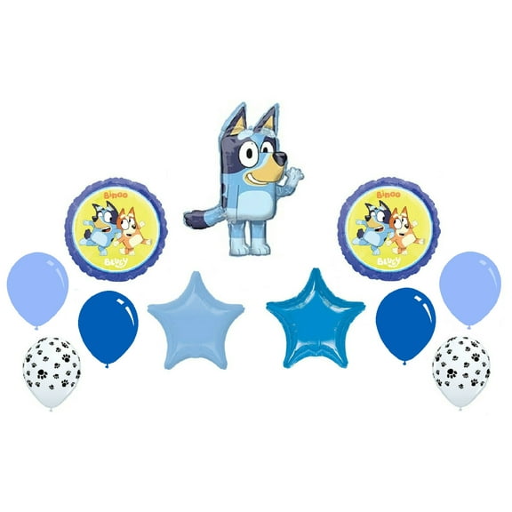 Bluey Birthday Party Bingo Blue Heeler Dog Puppy 11 Piece Mylar Balloons Set