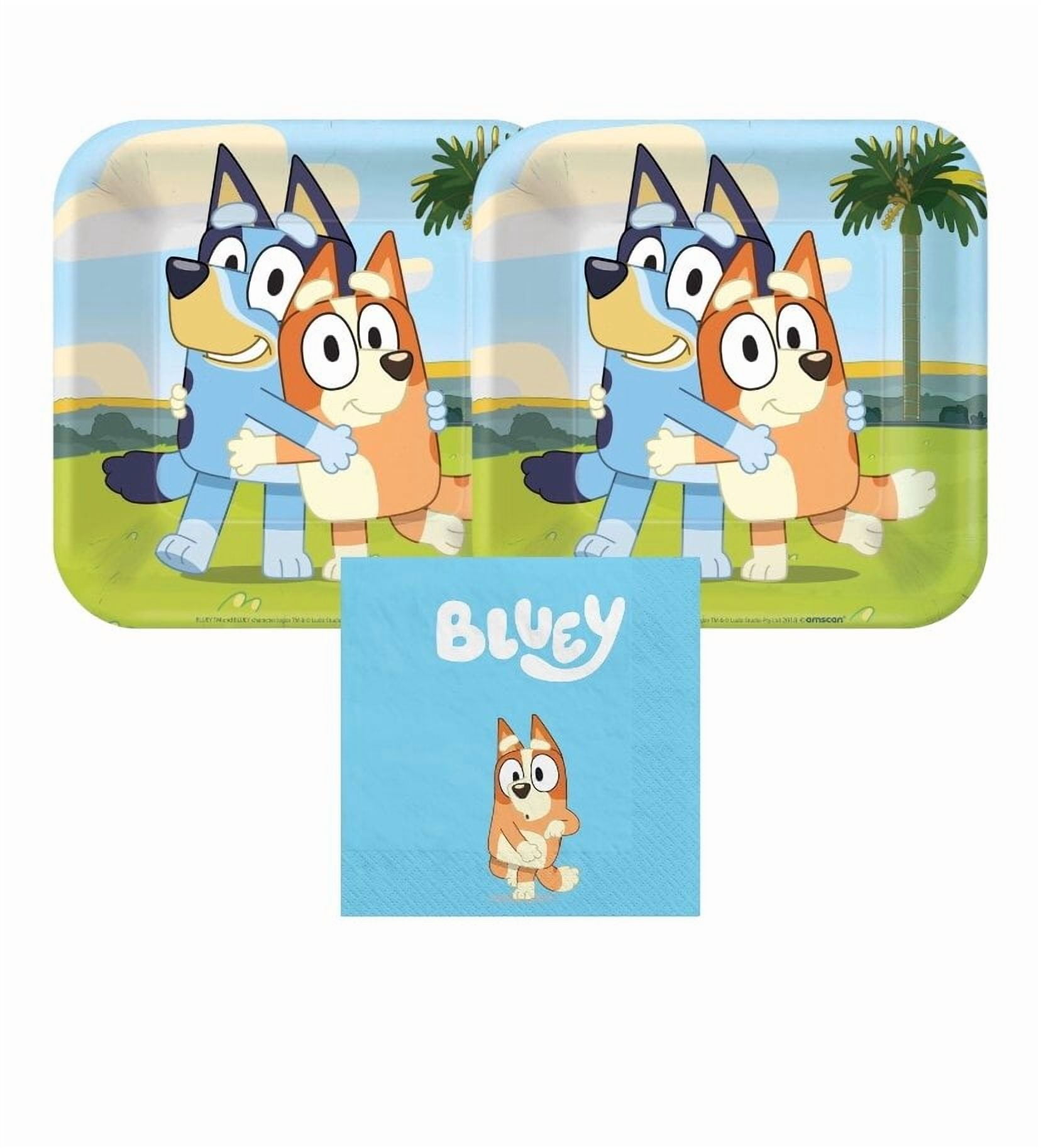 Bluey Birthday Party Supplies Bundle for 16 Guests 7" Dessert Plates (16 Pack) & Beverage Napkins (16 Pack)