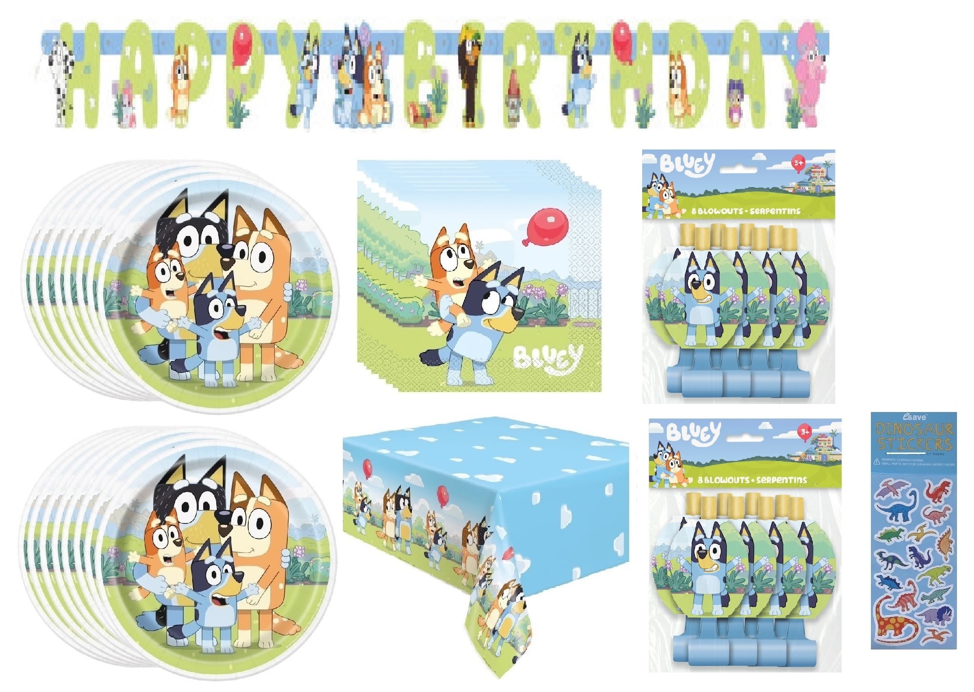 Unique Blue Birthday 84" Party Supply Sets, 16 Lunch Plates, 16 Napkins 2-Ply,16 Party Blowouts