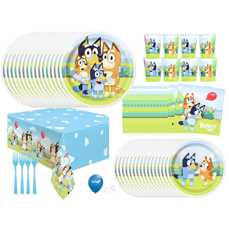  Bluey Party Supplies Pack Serves 16: Bluey Birthday Party  Supplies - 9 Bluey Plates, Luncheon Napkins Cups and Table Cover with  Birthday Candles (Bundle for 16) : Toys & Games