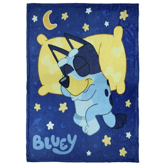 Bluey Blanket Sleepy Blue Night Soft Plush Micro Raschel Throw 46" X 60"